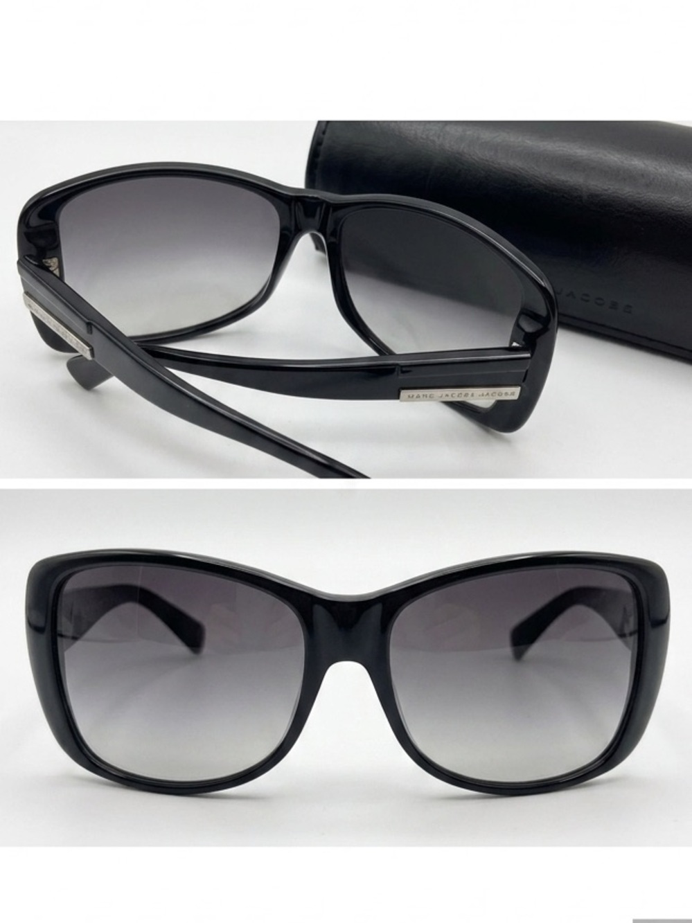 Marc Jacobs Sunglasses Frames Case Gradient Lenses MJ Logo UV Black Silver Wrap